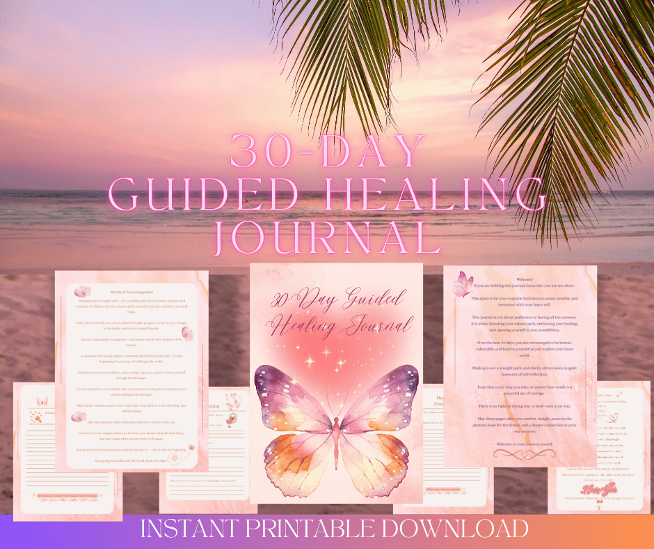 She Heals 30 Day Guided Healing Journal with daily prompts for emotional wellness and self-reflection"