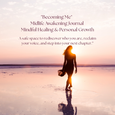 "Becoming Me Midlife Journal cover with guided prompts for self-discovery and personal growth"